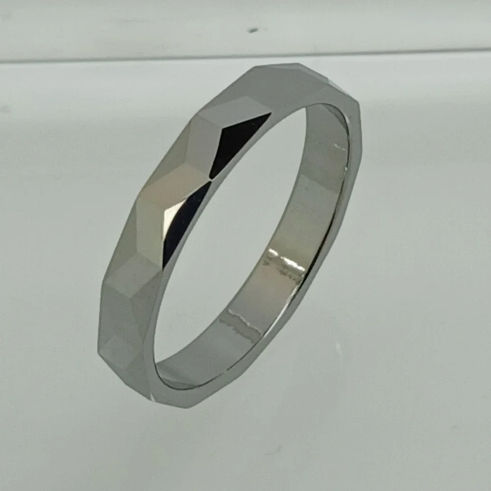 Vintage 90s Y2K Tungsten Faceted Geometric Band Ring Size 10.25 Silver 4mm New